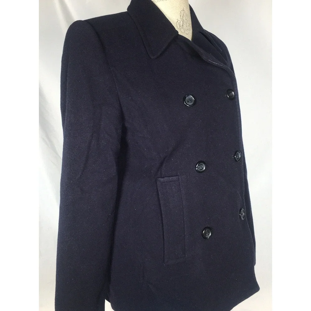 LINDA ALLARD ELLEN TRACY WOMEN'S NAVY BLUE WOOL BLEND PEA COAT SIZE 2